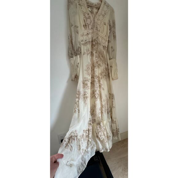 Gunne Sax Vintage 1970's Cottagecore Floral Crochet Boho Maxi Dress XS - Picture 11 of 14
